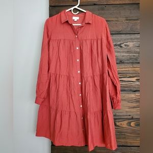 J.Jill Terracotta Orange Red Tiered Loose Fit Button Front Dress Small